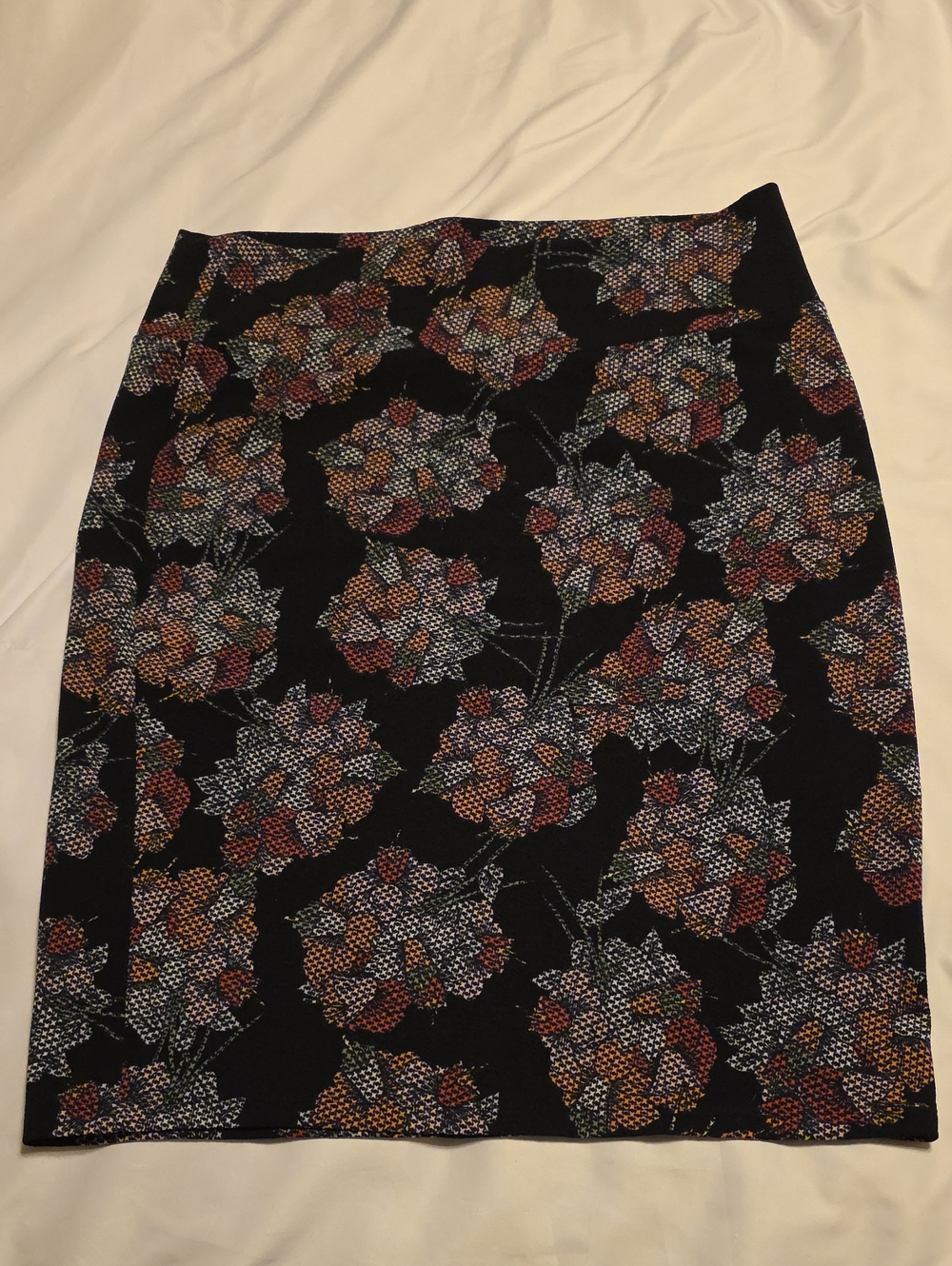 LuLaRoe Black Pencil Skirt with Multicolor Floral Dot Print